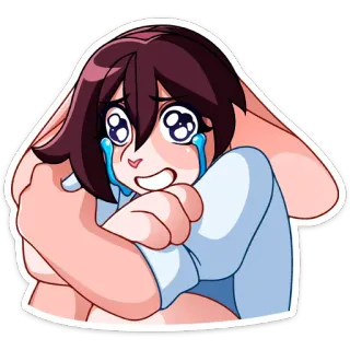 😭 pleurs, triste, dessin animé, animé, fille, oreilles de lapin, émotionnel telegram sticker