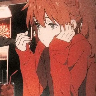 😞 anime, ragazza, capelli rossi, bevanda, cartone animato, personaggio, illustrazione telegram sticker