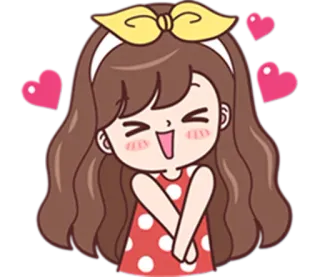 😊 Cartone animato, Ragazza, Carina, Cuori, Fiocco, Animato telegram sticker