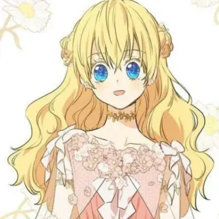 👑 fille anime, cheveux blonds, yeux bleus, mignon, dessin animé, illustration telegram sticker