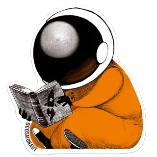 📖 OCOSMONAUT astronaut, reading, book, space, helmet, orange, rocket, outer space whatsapp sticker