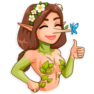 😊 elfo, natura, fantasy, cartone animato, pollice in su, donna telegram sticker