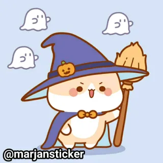 ❤️ @marjansticker хэллоуин, ведьма, кот, призрак, милый, наклейка telegram sticker