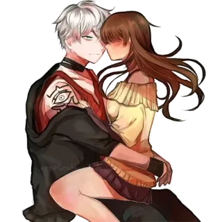❤️ Anime, Coppia, Romance, Abbraccio, Amore, Illustrazione telegram sticker