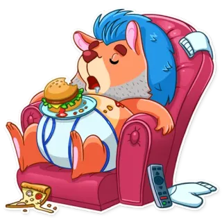 😴 pigro, cartone animato, divano, cibo, hamburger, rilassato, biancheria intima telegram sticker