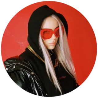 😎 Billie Eilish 歌手, 名人, 流行歌星, 比莉·艾利什, 音乐家, 肖像, 帽衫, 太阳镜 telegram sticker