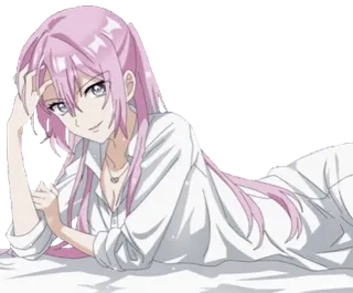 π anime, pink hair, lying down, anime girl, long hair, white shirt telegram sticker