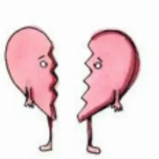 💔 coeur brisé, triste, chagrin d'amour, dessin animé, deux pièces, amour whatsapp sticker
