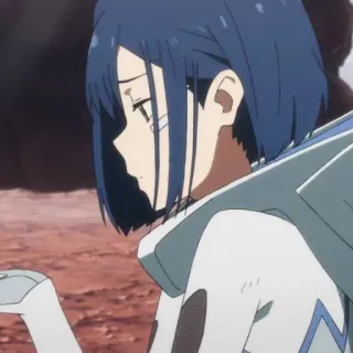🥡 Ichigo Darling in the Franxx anime, Ichigo, Darling in the Franxx, science fiction, mecha, girl, character, blue hair telegram sticker