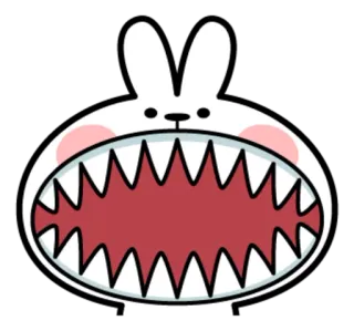 😲 conejo, monstruo, dientes, boca abierta, dibujos animados, aterrador, siniestro whatsapp sticker