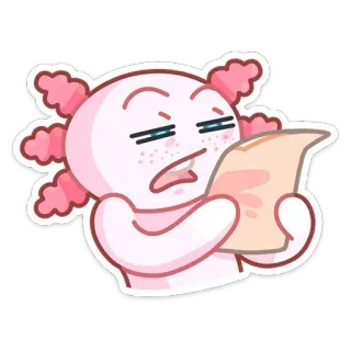 ❓ Axolotl, Lecture, Mignon, Dessin animé, Rose, Animal, Drôle whatsapp sticker