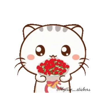 🌹 @Mycube gato, flores, lindo, dibujos animados telegram sticker