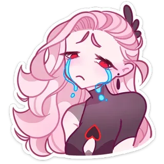 😭 verdrietig, anime, huilen, roze haar, hart, cartoon whatsapp sticker