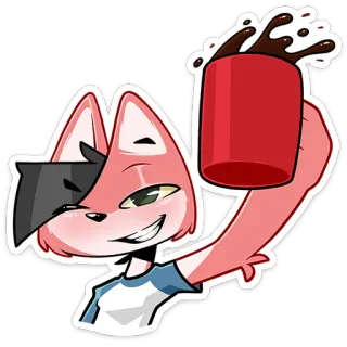 ⏺ raposa, café, bebida, fofo, desenho, animal, vermelho, alegre telegram sticker
