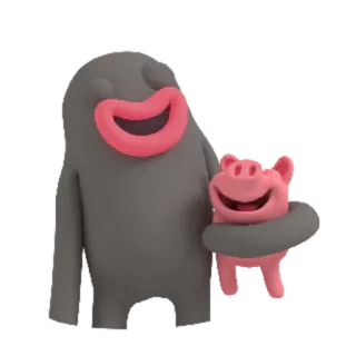 😆 dessin animé, personnage, cochon, monstre, gris, rose, amical telegram sticker