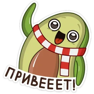 👋 ПРИВЕЕЕТ! avocat, salutation, écharpe, mignon, kawaii telegram sticker