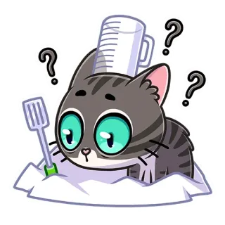 😳 chat, chaton, mignon, animal, question, confus, cuisine, cuisine whatsapp sticker