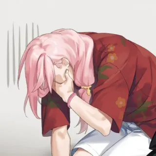 🤦‍♂ triste, anime, chorando, chateado, cabelo rosa, estressado, emocional telegram sticker