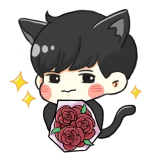 🌹 telinga kucing, bunga, imut, chibi, kartun, anime, buket whatsapp sticker