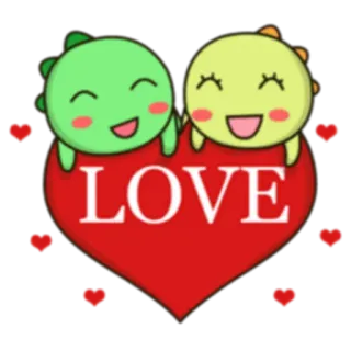 ❤ LOVE amore, cuore, cartoni animati, carino, dinosauro, coppia whatsapp sticker
