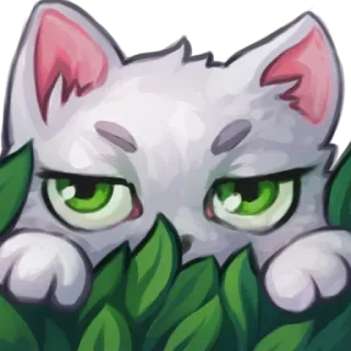 🌿 cat, white cat, green eyes, hiding, leaves, cute, sticker telegram sticker