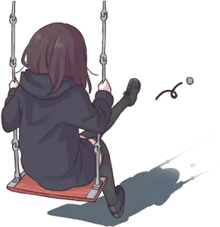 😔 animé, fille, balançoire, seul(e), triste, sweat à capuche whatsapp sticker