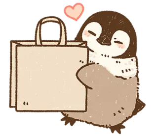 🐧 ペンギン, ショッピング, ハート, かわいい, バッグ, 動物 whatsapp sticker