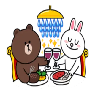 🥂 медведь, кролик, ужин, свидание, вино, милый whatsapp sticker
