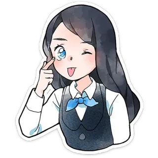 😉 cartoon, meisje, knipoog, vrolijk, schattig, aquarel telegram sticker