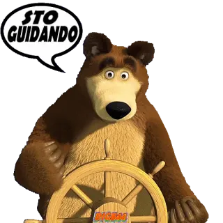 🚙 STO GUIDANDO oso, conduciendo, dibujos animados, volante, bocadillo de diálogo telegram sticker