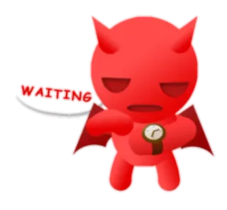 ⌚ WAITING 악마, 기다림, 빨간색, 뿔, 만화 telegram sticker