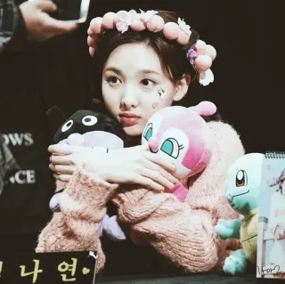 🖇 나 연 woman, flower crown, cute, korean, plush toy, celebrity telegram sticker