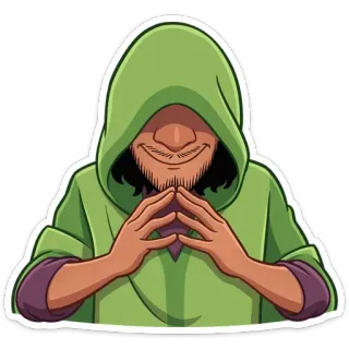 👀 hooded figure, green cloak, cartoon character, sneaky, plotting telegram sticker