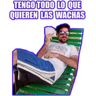 😎 TENGO TODO LO QUE QUIEREN LAS WACHAS man, sunglasses, relaxed, chair, confident, spanish telegram sticker