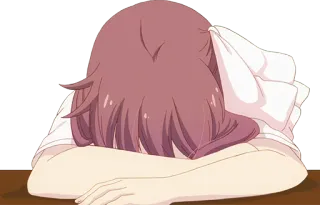 😴 anime, garota, exausta, cansada, mesa, sonolenta, deitada, escritório telegram sticker