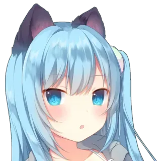 😯 Anime, Cô gái, Tai mèo, Dễ thương, Tóc xanh dương, Manga telegram sticker