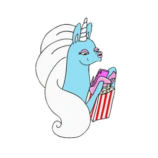 🦄 unicorn, popcorn, film, kartun, fantasi, stiker, imut, hiburan telegram sticker