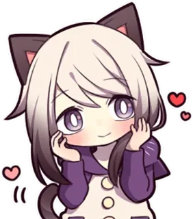😊 Anime, Fille, Chat, Mignon, Kawaii, Autocollant whatsapp sticker