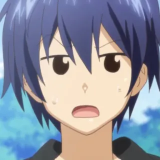 😨 anime, boy, sweat, concerned, blue hair telegram sticker