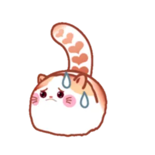 😥 gato, fofo, triste, suor, kawaii, corações, laranja, branco, adesivo telegram sticker