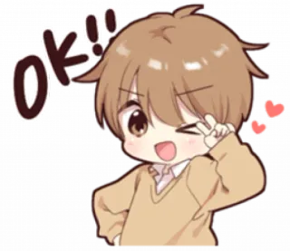🏫 OK!! Anime, Con trai, Dễ thương, Dấu hiệu hòa bình, Trái tim, Ok, Phim hoạt hình telegram sticker