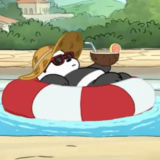 🍨 Panda We Bare Bears панда, мультфильм, бассейн, лето, отдых, медведь, кокос, солнцезащитные очки, круг whatsapp sticker