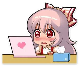 💻 аниме девушка, милый, ноутбук, сердце, коробка салфеток telegram sticker
