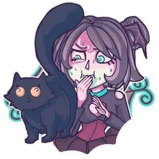 🤢 만화, 고양이, 소녀, 애니메이션, 카와이, 귀여운, 스티커, 홍조 telegram sticker