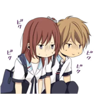 😑 ビク Anime, Cặp đôi, Đỏ mặt, Đồng phục học sinh, Xấu hổ telegram sticker