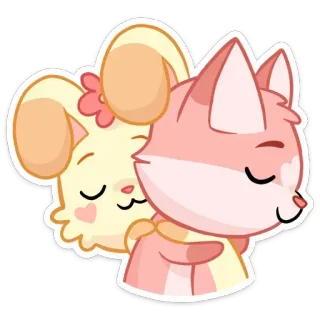 🎀 kartun, binatang, imut, kelinci, rubah, peluk, persahabatan, kawaii whatsapp sticker