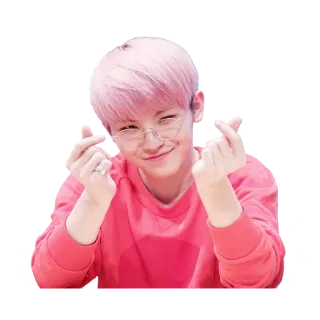 💕 persona, occhiali, sorridente, k-pop, cuore con le dita, amore telegram sticker