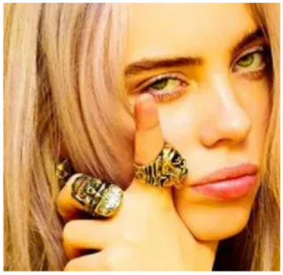 😎 Billie Eilish 比莉·艾利什, 歌手, 音乐人, 名人, 流行歌星, 金发, 绿眼睛 telegram sticker