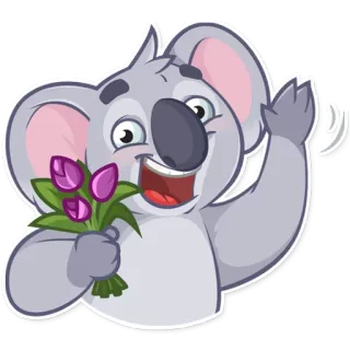 👋 koala, animal, dessin animé, mignon, fleurs, salutation telegram sticker