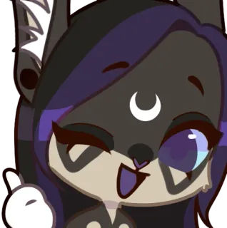 👍 anime, dibujos animados, personaje, pelo morado, luna, guiño, signo de la paz telegram sticker